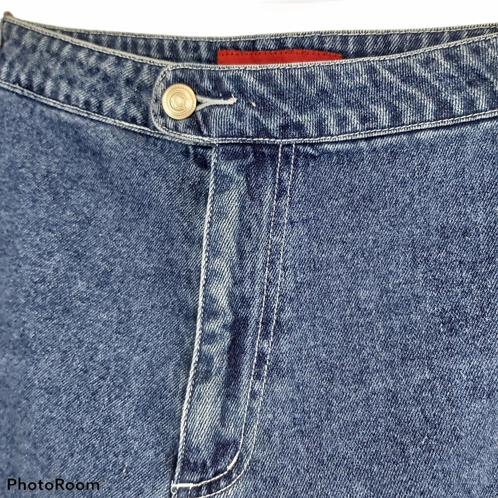 Blue High Rise Red Stripe Cotton Denim Shorts - Picture 3 of 10